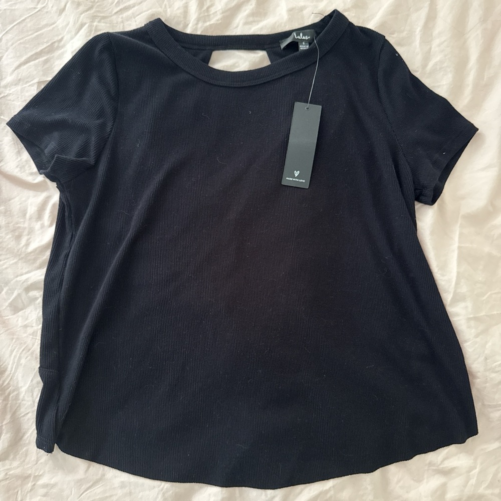 Lulu's Black Short Sleeve Ribbed Tee